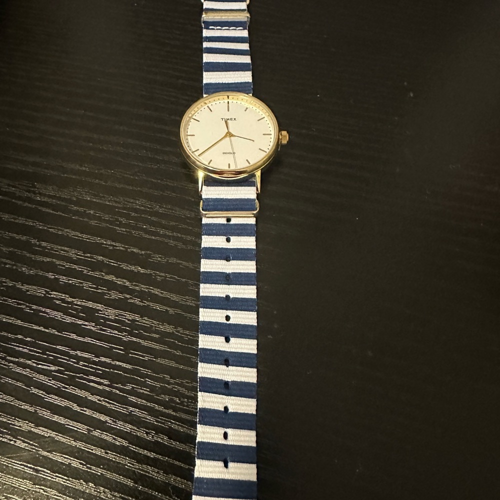 Timex Gold and Blue Striped Bracelet Watch